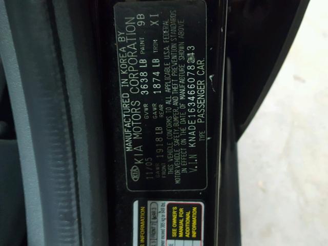 KNADE163466078343 - 2006 KIA RIO 5 BLACK photo 10