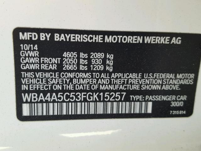 WBA4A5C53FGK15257 - 2015 BMW 428 I WHITE photo 10