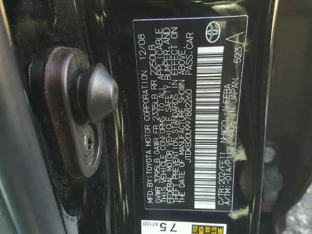 JTDKB20U997882260 - 2009 TOYOTA PRIUS BLACK photo 10