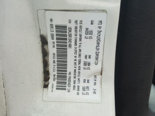 1B3AL56R12N214601 - 2002 DODGE STRATUS ES WHITE photo 10