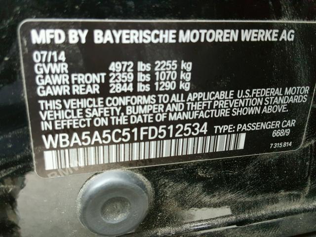 WBA5A5C51FD512534 - 2015 BMW 528 I BLACK photo 10