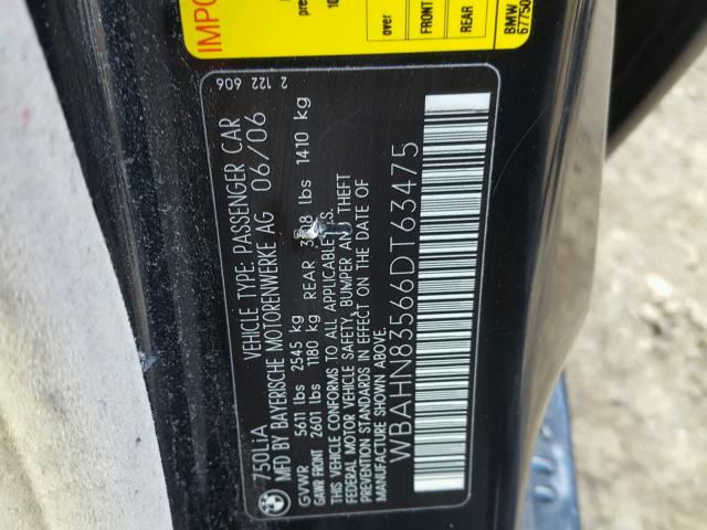 WBAHN83566DT63475 - 2006 BMW 750 LI BLACK photo 10