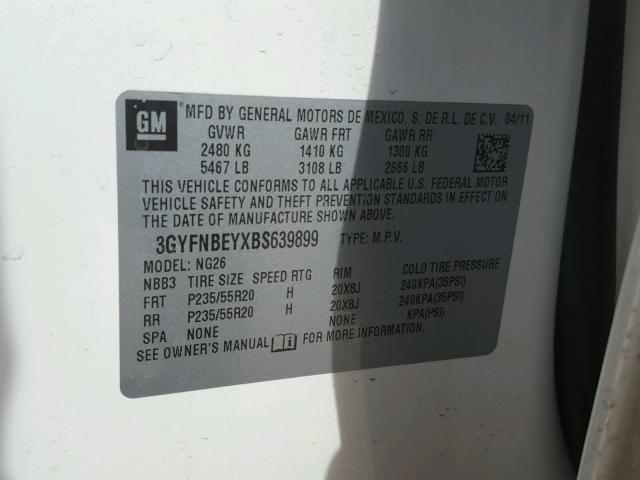 3GYFNBEYXBS639899 - 2011 CADILLAC SRX PERFOR 白色 照片 10