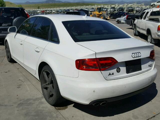 WAUMF78K99A094219 - 2009 AUDI A4 WHITE photo 3