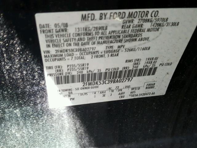 2FMDK53C39BA02797 - 2009 FORD FLEX LIMIT BLACK photo 10