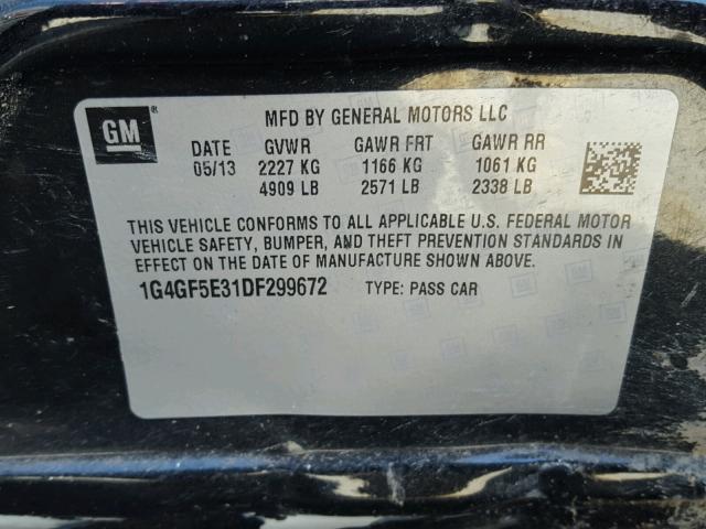 1G4GF5E31DF299672 - 2013 BUICK LACROSSE P BLACK photo 10