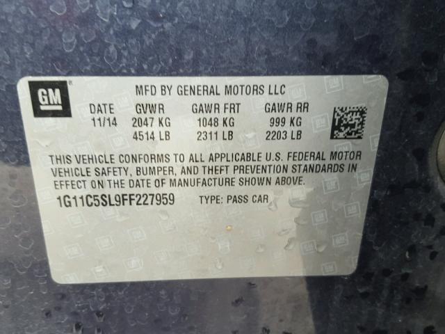 1G11C5SL9FF227959 - 2015 CHEVROLET MALIBU 1LT 蓝色 照片 10