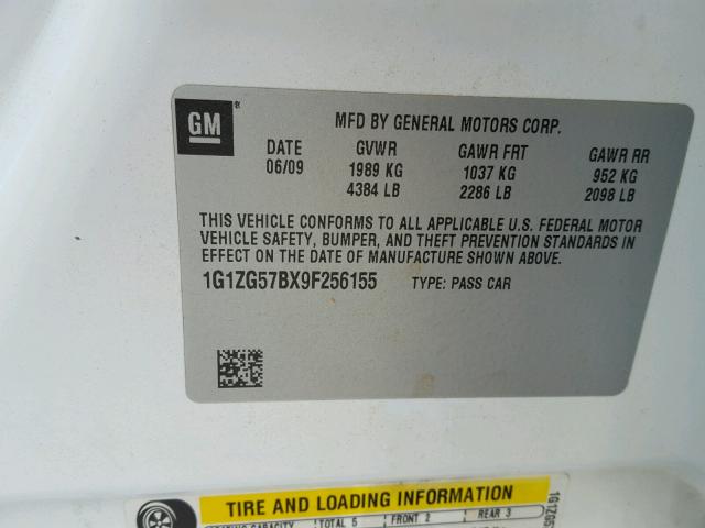 1G1ZG57BX9F256155 - 2009 CHEVROLET MALIBU LS თეთრი ფოტო 10