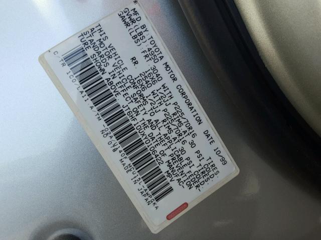 JT6HF10UXY0106422 - 2000 LEXUS RX 300 GRAY photo 10