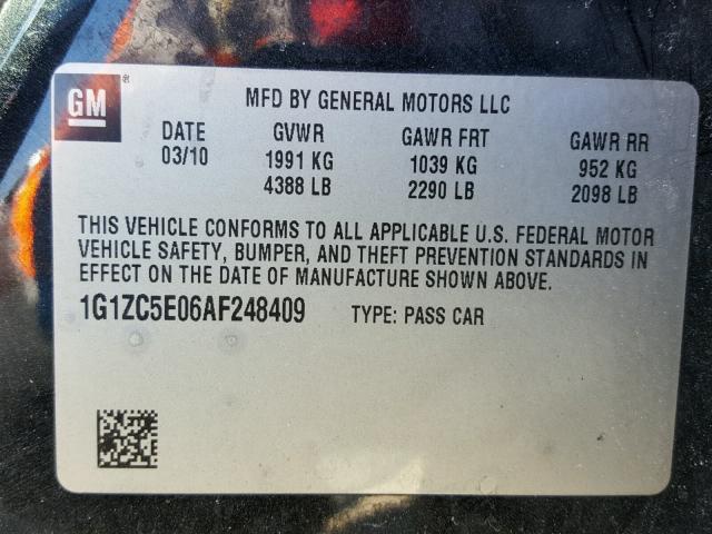 1G1ZC5E06AF248409 - 2010 CHEVROLET MALIBU 1LT 黑色 照片 10