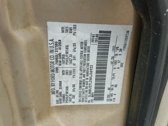 5LMRU27L3WLJ36923 - 1998 LINCOLN NAVIGATOR 金色 照片 10