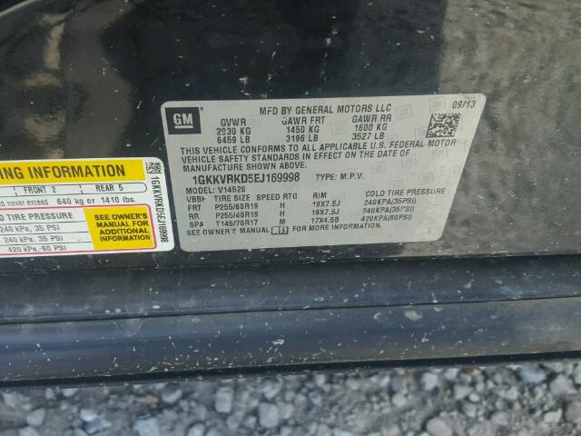 1GKKVRKD5EJ169998 - 2014 GMC ACADIA SLT შავი ფოტო 10