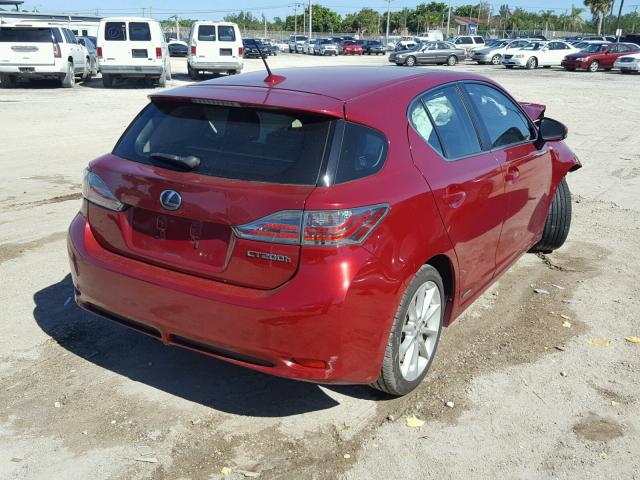 JTHKD5BH7D2162763 - 2013 LEXUS CT 200 RED photo 4