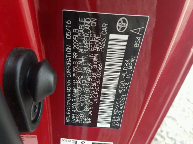 JTKJF5C75GJ025661 - 2016 TOYOTA SCION TC 栗色 照片 10