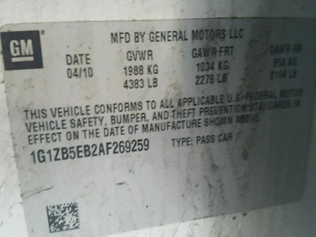 1G1ZB5EB2AF269259 - 2010 CHEVROLET MALIBU LS 银色 照片 10