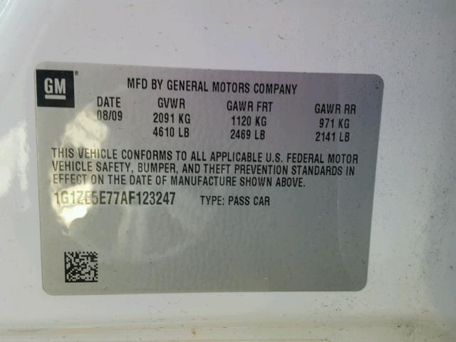 1G1ZE5E77AF123247 - 2010 CHEVROLET MALIBU LTZ WHITE photo 10