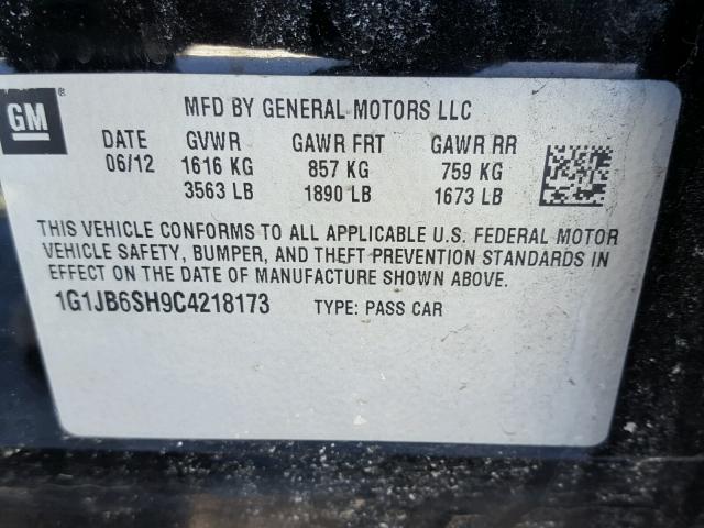 1G1JB6SH9C4218173 - 2012 CHEVROLET SONIC LS 黑色 照片 10