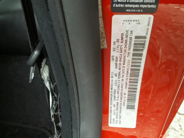 3VWRF31YX6M317153 - 2006 VOLKSWAGEN NEW BEETLE წითელი ფოტო 10