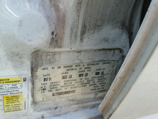KL1TD5DE3BB201412 - 2011 CHEVROLET AVEO LS WHITE photo 10