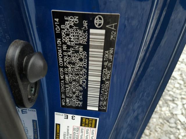 JTKJF5C72FJ002739 - 2015 TOYOTA SCION TC 蓝色 照片 10