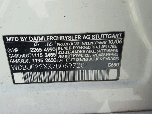 WDBUF22XX7B069720 - 2007 MERCEDES-BENZ E 320 CDI WHITE photo 10