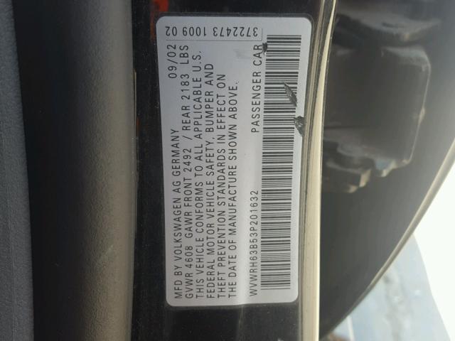 WVWRH63B53P201632 - 2003 VOLKSWAGEN PASSAT GLX 黑色 照片 10