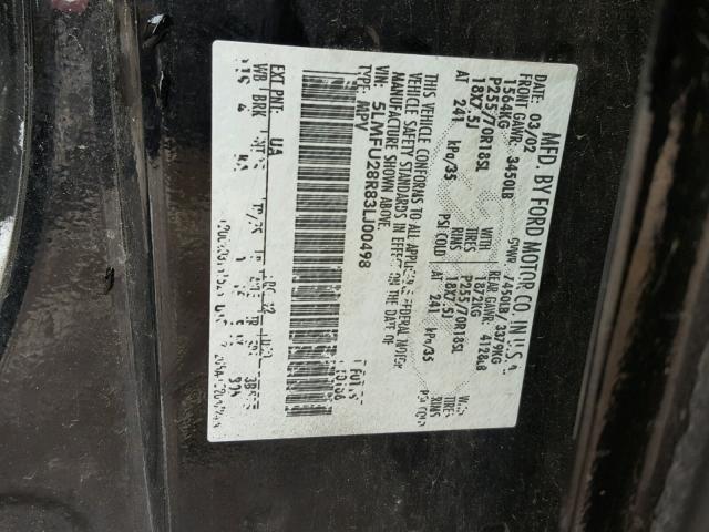 5LMFU28R83LJ00498 - 2003 LINCOLN NAVIGATOR შავი ფოტო 10