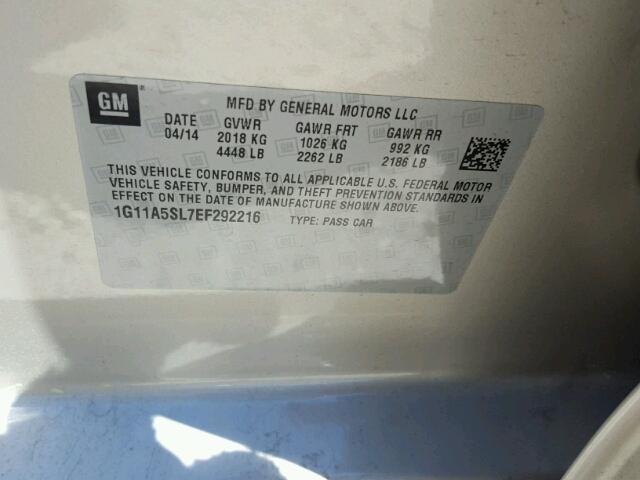 1G11A5SL7EF292216 - 2014 CHEVROLET MALIBU LS თაფლისფერი ფოტო 10