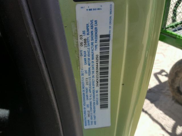 3VWCK21C83M443250 - 2003 VOLKSWAGEN NEW BEETLE 绿色 照片 10