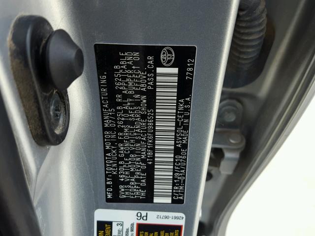 4T1BF1FK6FU986525 - 2015 TOYOTA CAMRY LE ვერცხლისფერი ფოტო 10