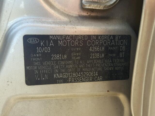 KNAGD128045290614 - 2004 KIA OPTIMA TAN photo 10