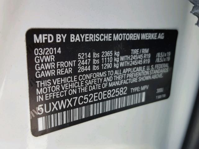 5UXWX7C52E0E82582 - 2014 BMW X3 XDRIVE3 WHITE photo 10