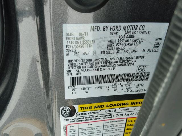 5LMJJ2J56BEJ09116 - 2011 LINCOLN NAVIGATOR 灰色 照片 10