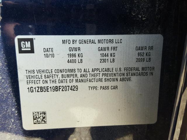 1G1ZB5E19BF207429 - 2011 CHEVROLET MALIBU LS BLUE photo 10