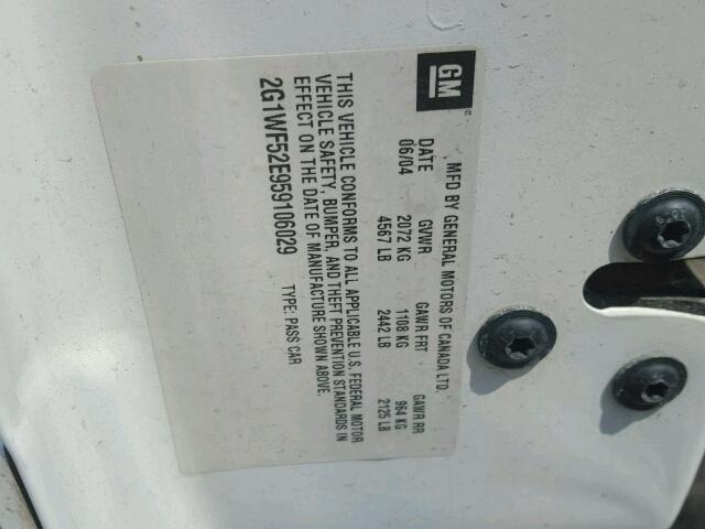 2G1WF52E959106029 - 2005 CHEVROLET IMPALA 白色 照片 10