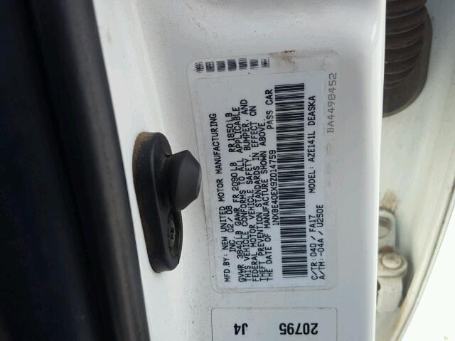 1NXBE40EX9Z014759 - 2009 TOYOTA COROLLA XR 白色 照片 10