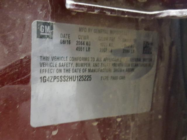 1G4ZP5SS2HU125225 - 2017 BUICK LACROSSE E RED photo 10