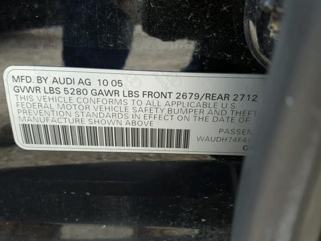 WAUDH74F46N088447 - 2006 AUDI A6 3.2 QUA BLACK photo 10