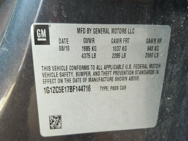 1G1ZC5E17BF144716 - 2011 CHEVROLET MALIBU 1LT GRAY photo 10