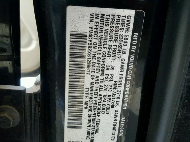 YV4CY592X61299617 - 2006 VOLVO XC90 BLACK photo 10