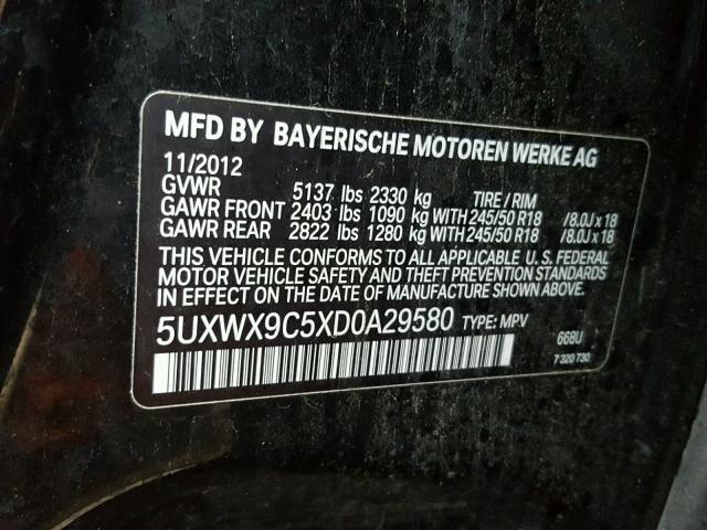 5UXWX9C5XD0A29580 - 2013 BMW X3 XDRIVE2 BLACK photo 10
