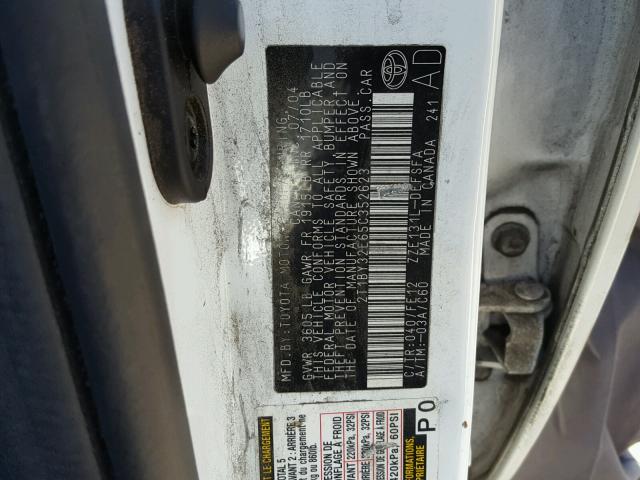 2T1BY32E65C352623 - 2005 TOYOTA COROLLA XR 白色 照片 10