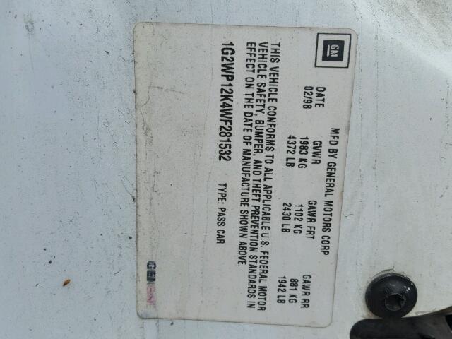 1G2WP12K4WF281532 - 1998 PONTIAC GRAND PRIX 白色 照片 10