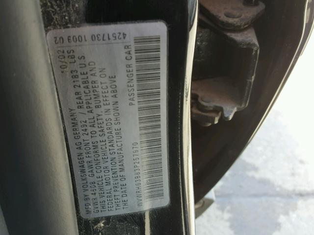WVWRH63B83P257970 - 2003 VOLKSWAGEN PASSAT GLX 黑色 照片 10