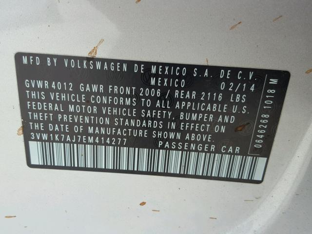3VW1K7AJ7EM414277 - 2014 VOLKSWAGEN JETTA BASE 银色 照片 10