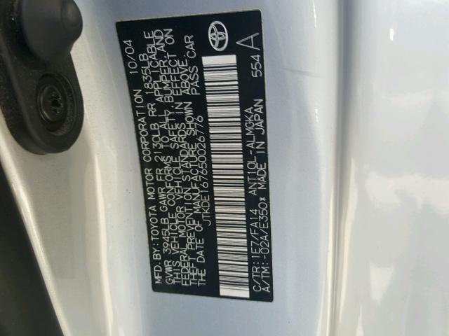 JTKDE167650026776 - 2005 TOYOTA SCION TC 灰色 照片 10