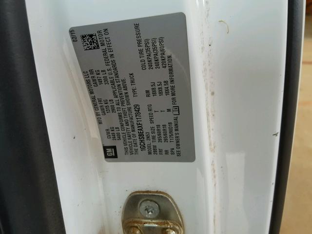 1GCHSBEAXF1178429 - 2015 CHEVROLET COLORADO L WHITE photo 10