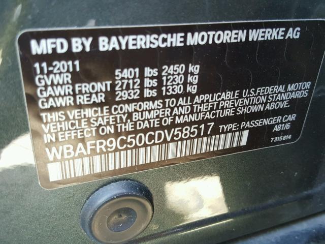 WBAFR9C50CDV58517 - 2012 BMW 550 I GREEN photo 10