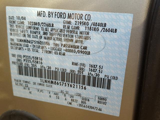 1LNHM86S75Y621156 - 2005 LINCOLN LS GOLD photo 10