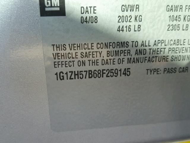 1G1ZH57B68F259145 - 2008 CHEVROLET MALIBU 1LT 银色 照片 10